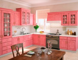 Купить Угловая кухня с розовыми фасадами в ретро стиле в каталоге Акриловые