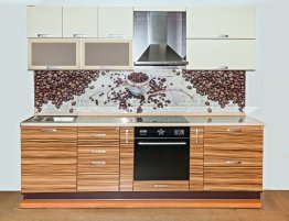 Купить Маленькая прямая кухня с фотопечатью на фартуке в каталоге Акриловые