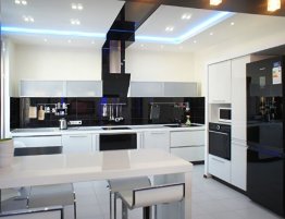 Продажа Угловая белая кухня в стиле хай-тек с барной стойкой в каталоге Купить Угловая белая кухня в стиле хай-тек с барной стойкой в каталоге