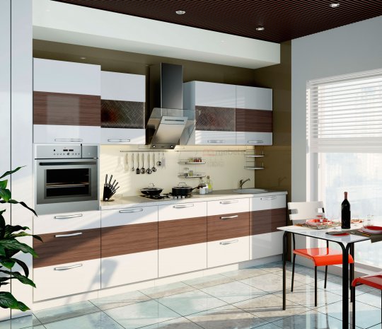 Модульная кухня в бело-коричневом цвете