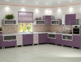 Продажа Угловая кухня в фиолетовом цвете и фартуком мозайкой в каталоге Купить Угловая кухня в фиолетовом цвете и фартуком мозайкой в каталоге