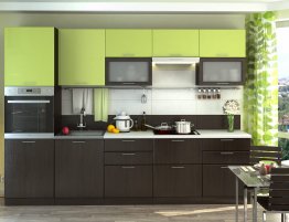 Продажа Прямая кухня с фасадами цвета венге и зеленый в каталоге Купить Прямая кухня с фасадами цвета венге и зеленый в каталоге