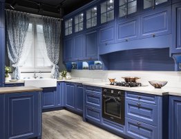 Продажа Узкая кухня с фасадами синего цвета в каталоге Купить Узкая кухня с фасадами синего цвета в каталоге
