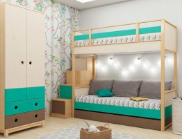 Купить Шкаф для детской с бирюзовой и серой полосой в каталоге По типу помещения