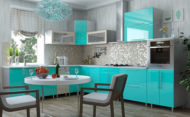 Угловая кухня с фартуком мозайкой