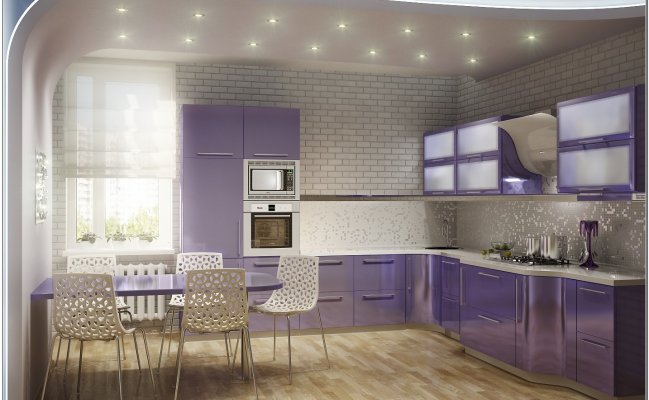 Угловая узкая кухня с фартуком мозайкой