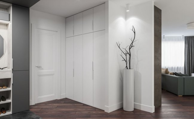 Встроенный шкаф для прихожей с светлым фасадом