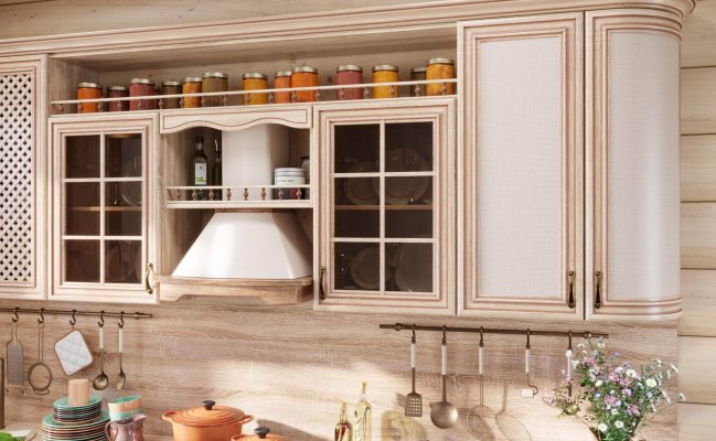Небольшая кухня в стиле кантри с акцентными фасадами