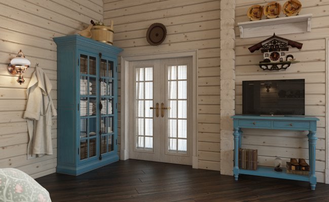 Узкий шкаф со стеклянными дверцами