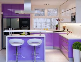 Продажа Фиолетовая угловая кухня в стиле хай-тек с островом в каталоге Купить Фиолетовая угловая кухня в стиле хай-тек с островом в каталоге