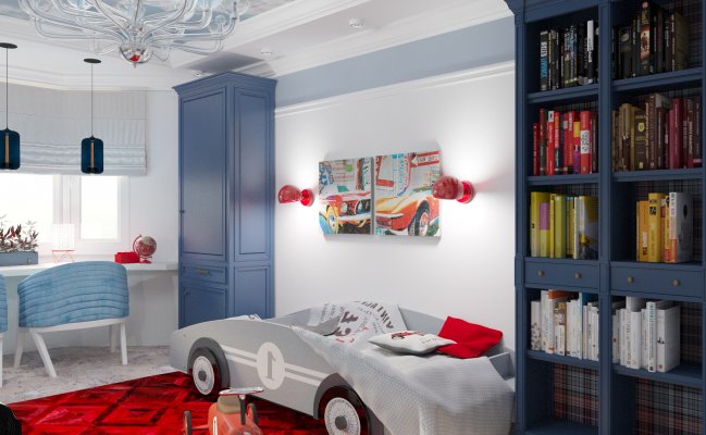 Шкаф-пенал с синими фасадами