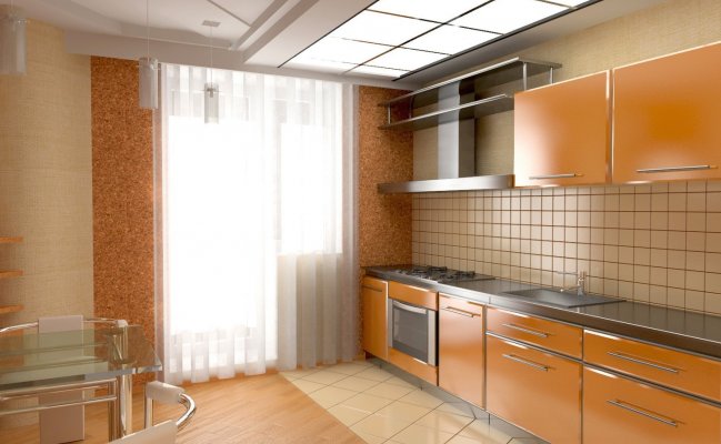 Кухня прямая с фартуком плиткой