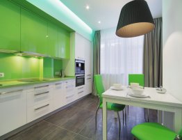 Продажа Прямая кухня с бело-зелеными фасадами в стиле минимализм в каталоге Купить Прямая кухня с бело-зелеными фасадами в стиле минимализм в каталоге