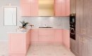 Угловая кухня в розовом цвете