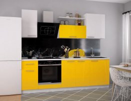 Продажа Кухня с жёлтыми фасадами и  фартуком с фотопечатью  в каталоге Купить Кухня с жёлтыми фасадами и  фартуком с фотопечатью  в каталоге