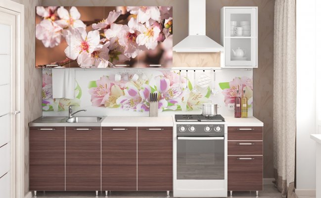 Кухня с фотопечатью на фасадах и фартуке