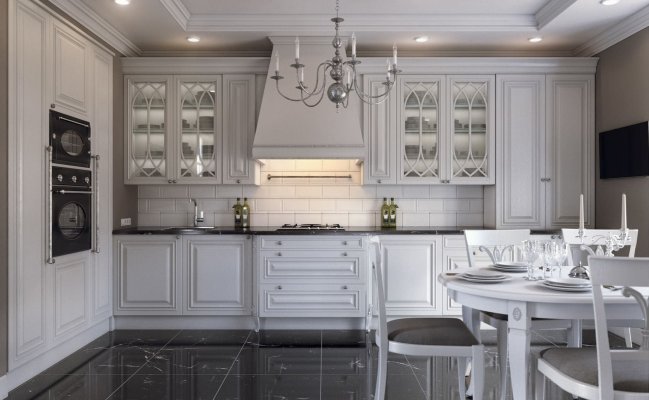 Угловая кухня в белом цвете