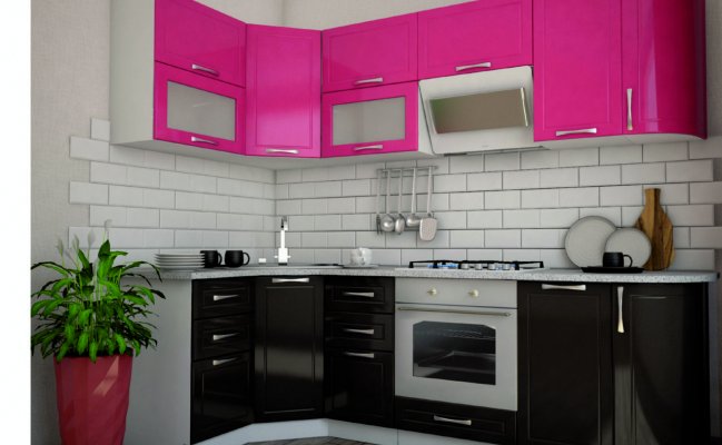 Угловая кухня со стеклянными фасадами