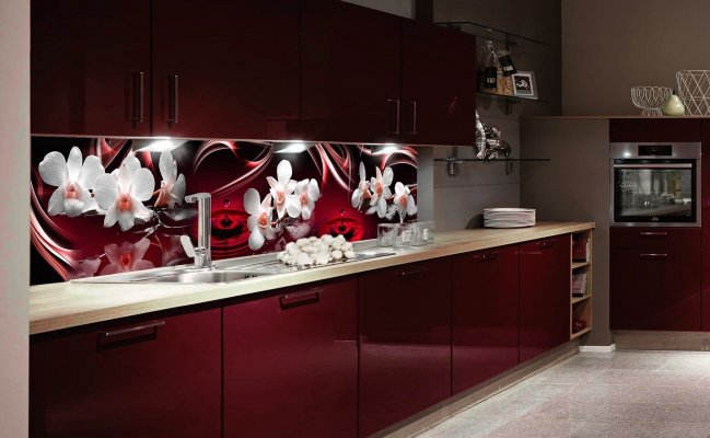 Кухня угловая с фотопечатью на фартуке