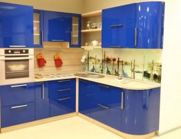 Продажа Синяя угловая кухня с радиусными фасадами в каталоге Купить Синяя угловая кухня с радиусными фасадами в каталоге