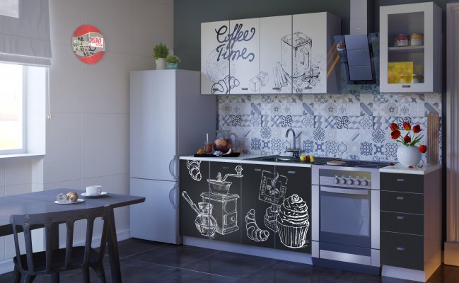 Кухня с черно-белыми фасадами