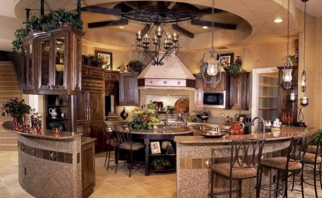 Круглая кухня в стиле шале