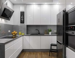 Продажа Серая глянцевая кухня в стиле минимализм в каталоге Купить Серая глянцевая кухня в стиле минимализм в каталоге