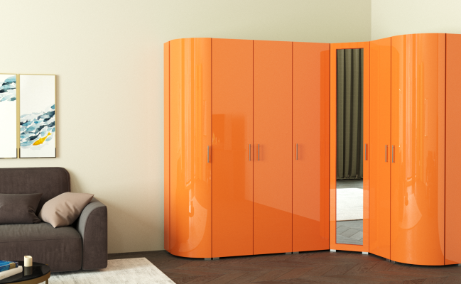 Угловой радиусный шкаф с зеркалом