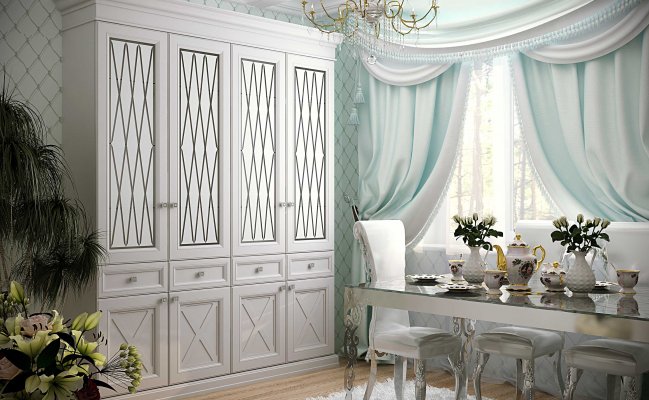 Светлый шкаф для гостинной