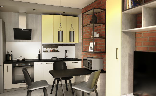 Светлая кухня в стиле лофт