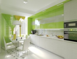 Продажа Кухня с глянцевыми фасадами в белом и светло-зеленом цвете в каталоге Купить Кухня с глянцевыми фасадами в белом и светло-зеленом цвете в каталоге