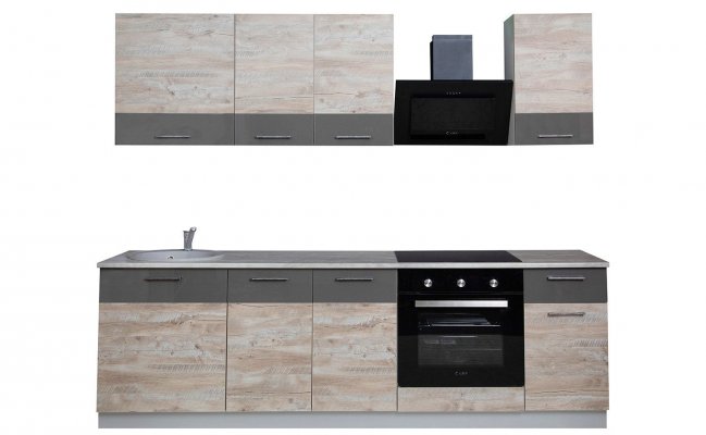 Прямая матовая кухня с фартуком с фотопечатью