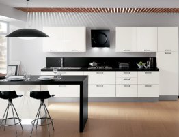 Продажа Прямая белая кухня в стиле хай-тек с барной стойкой в каталоге Купить Прямая белая кухня в стиле хай-тек с барной стойкой в каталоге