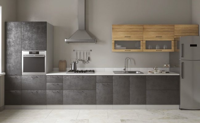 Прямая кухня Лофт Бетон тёмный