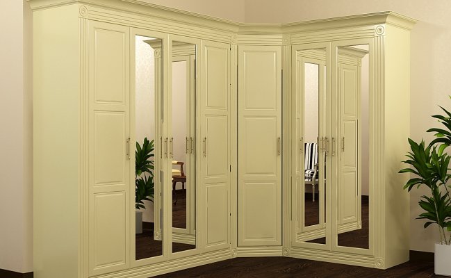 Угловой классический шкаф с зеркалами