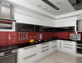 Продажа Угловая кухня в стиле хай-тек с акцентным фартуком в каталоге Купить Угловая кухня в стиле хай-тек с акцентным фартуком в каталоге
