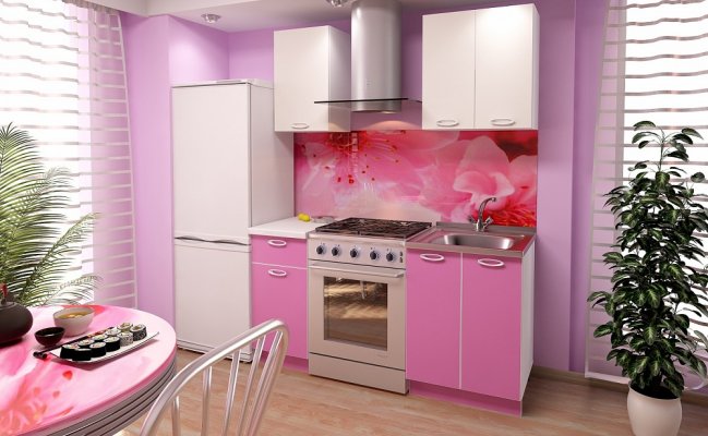 Кухня маленькая в бело-розовом цвете