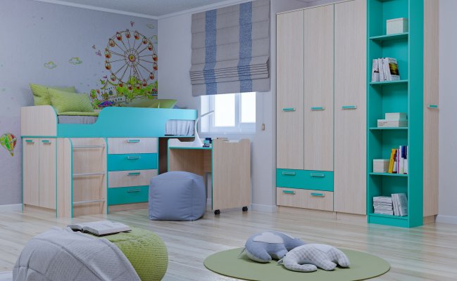 Шкаф с выдвижными ящиками и полками под книги