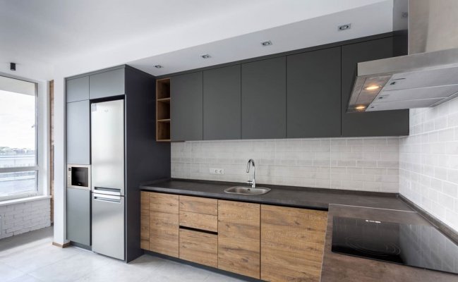 Угловая кухня в стиле минимализм Дерево - Графит