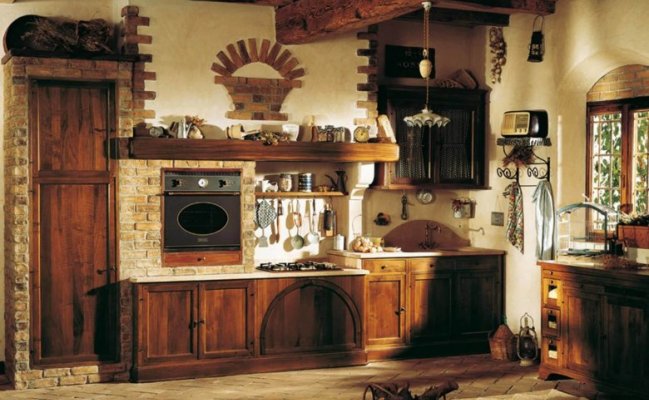 Кухня с кирпичной кладкой