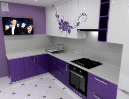 Продажа Угловая кухня с бело-фиолетовыми фасадами в каталоге Купить Угловая кухня с бело-фиолетовыми фасадами в каталоге
