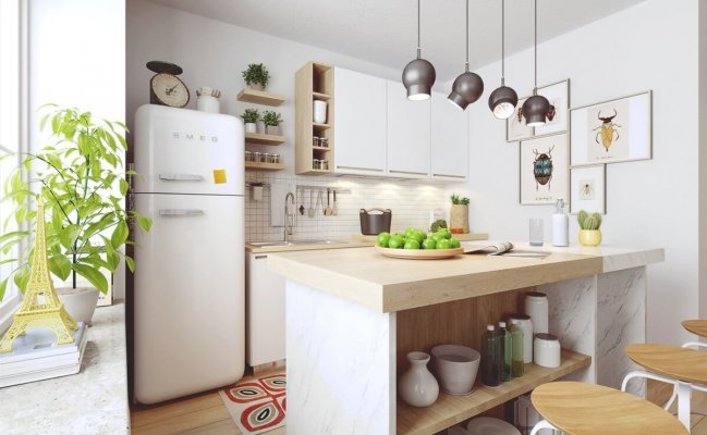 Прямая кухня в скандинавском стиле