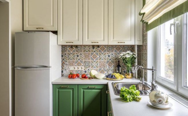 Угловая кухня в стиле кантри Зелёный цвет