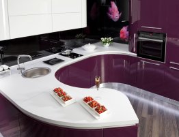 Продажа Кухня с радиусными фасадами и фартуком с фотопечатью в каталоге Купить Кухня с радиусными фасадами и фартуком с фотопечатью в каталоге