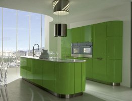 Продажа Зеленая глянцевая кухня с большим островом в стиле минимализм в каталоге Купить Зеленая глянцевая кухня с большим островом в стиле минимализм в каталоге