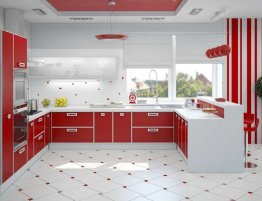 Продажа Кухня в красном цвете с навесным стеклянным шкафом в каталоге Купить Кухня в красном цвете с навесным стеклянным шкафом в каталоге