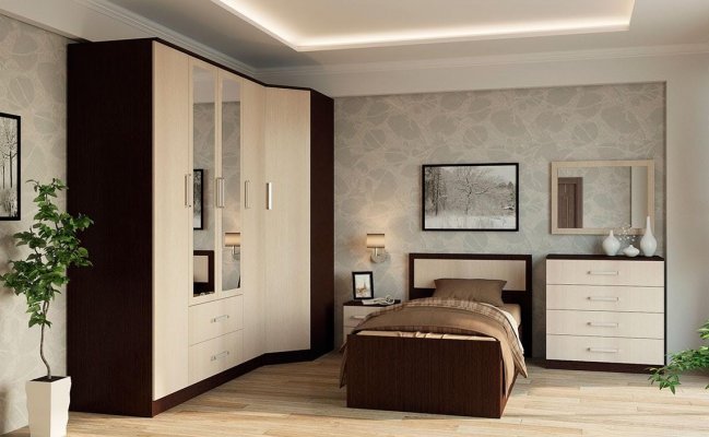 Шкаф угловой модульный с выдвижными ящиками и зеркалом