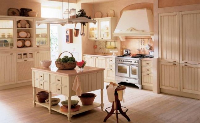 Светлая кухня в стиле кантри с островом 