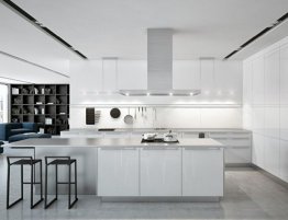 Продажа Белая глянцевая кухня хай-тек с большим островом в каталоге Купить Белая глянцевая кухня хай-тек с большим островом в каталоге