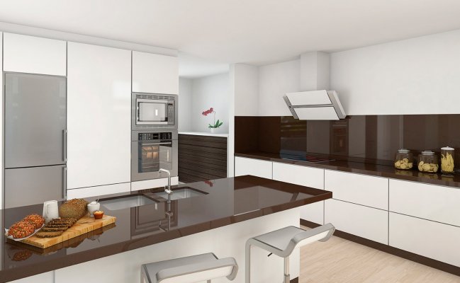 Акриловая глянцевая кухня с островом